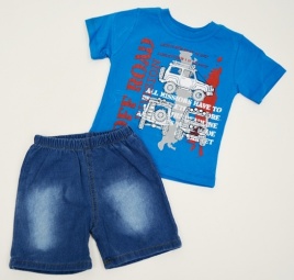 Комплект д/мальчика (футболка+шорты джинс) 1-3 на плечиках Kirpi (ПРОДАЖА ПО 3шт)
