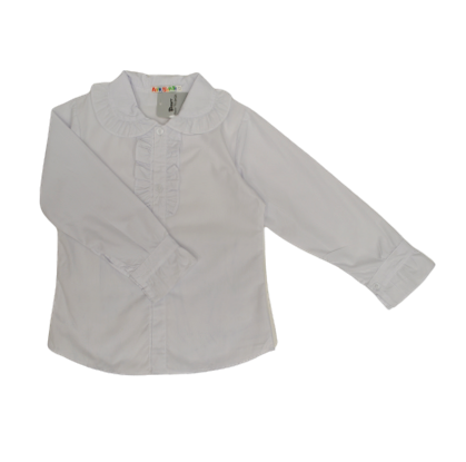 Рубашка д/девочки белая с оборками длинный рукав 3 вида х/б фото 1