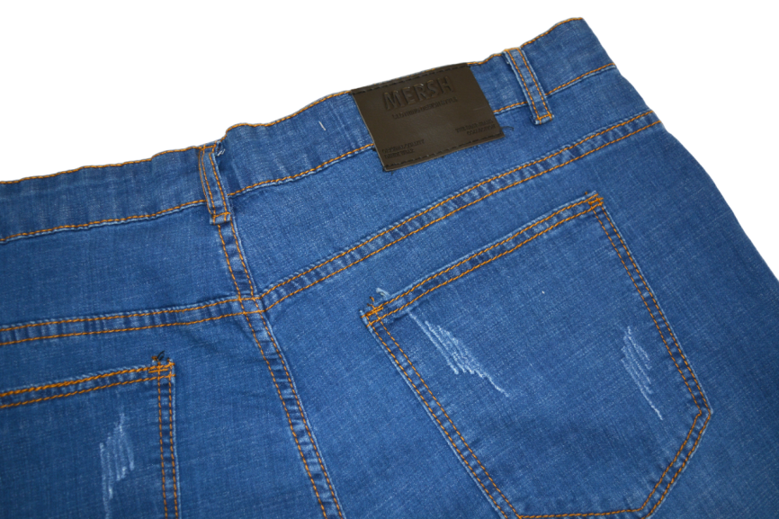 Бриджи мужские MERSH 045 (р.36-46) джинсовые, синие с отворотом (ШТУЧНО) фото 6
