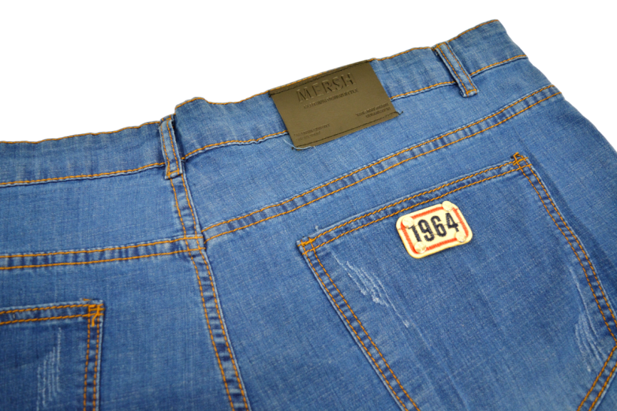 Бриджи мужские MERSH 048 (р.36-46) джинсовые, синие с отворотом фото 6