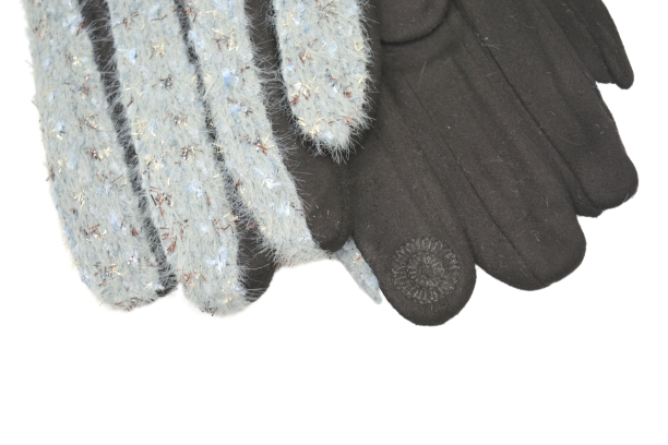 Перчатки женские иск.кожа/шенилл комбинированные, люрекс БЛЕСК (УПАКОВКАМИ ПО 12пар) фото 3