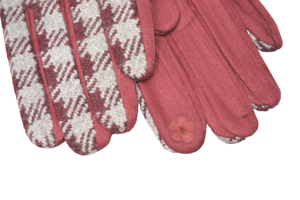 Перчатки женские иск.замша/драп комбинированные, клетка БЛЕСК (УПАКОВКАМИ ПО 12пар) фото 3