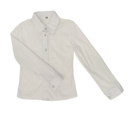 Рубашка д/девочки белая длин рукав со стразами х/б №65647  фото 1