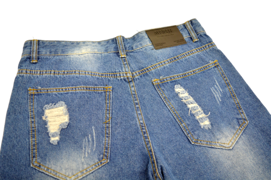 Бриджи мужские MERSH 029 (р.29-38) джинсовые, синие, рваные (ШТУЧНО) фото 5
